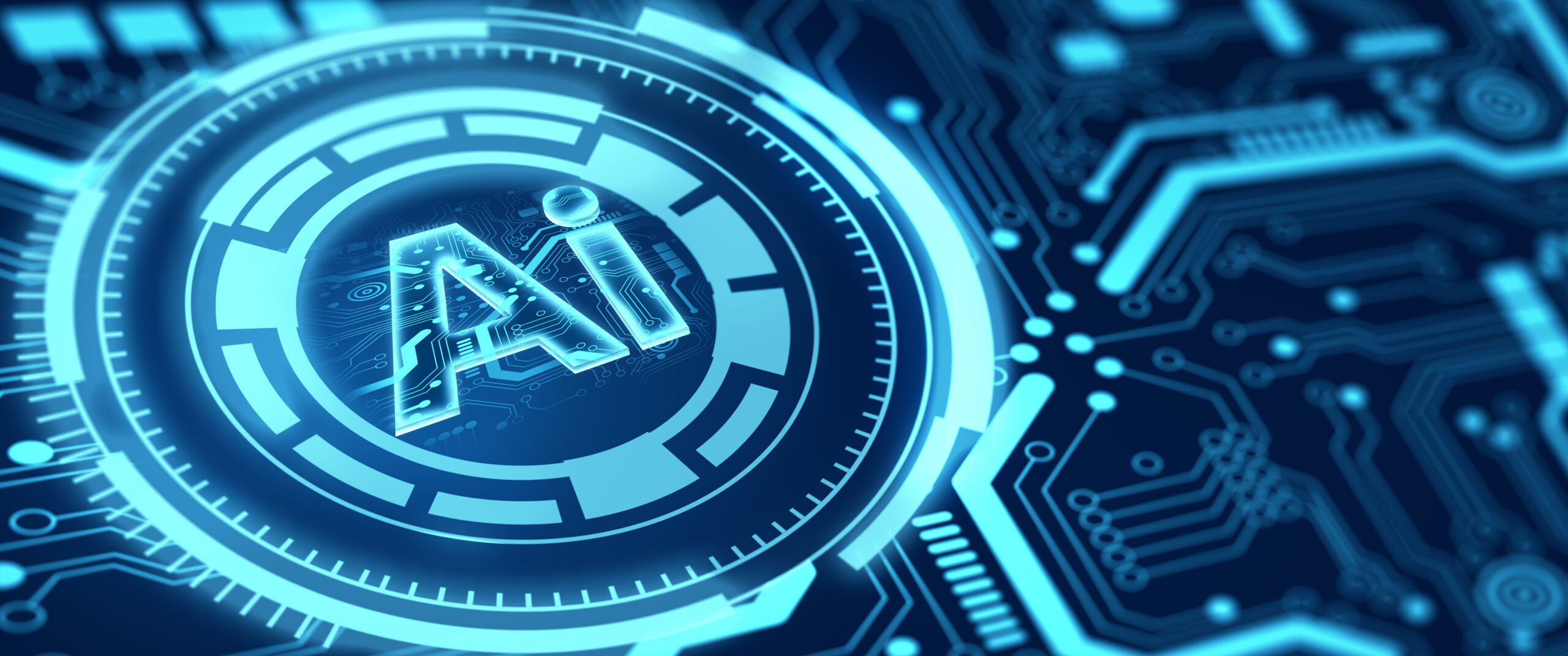 ai chipset on computer circuit board. ai cpu concept. 3d renderi